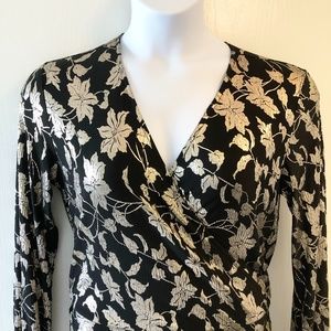 NWOT Black and Gold Faux Wrap Dress Size: Medium Vero Mode Brand